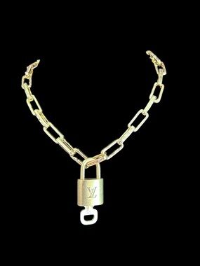 Louis Vuitton Gold Padlock #320 on unbranded COBI link chain necklace